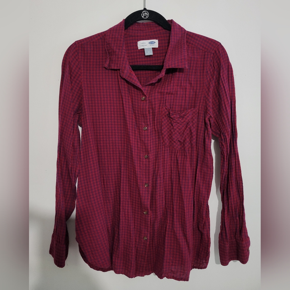 Checkered Boyfriend Button-Down Shirt - M